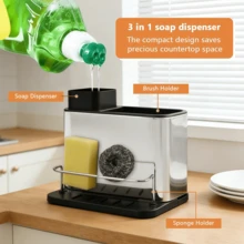 3-In-1 Multifunctional Soap Dispenser & Sponge Holder Sink Organizer Tray - Freestanding Countertop Storage Box With Pump Head, Durable Stainless Steel Material, Suitable For Kitchen And Bathroom Sinks | No Electricity Required | Space-Saving Design | Ideal For Dishwashing And Hand Cleaning Supplies - View 11