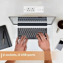 嵌入式電源插座，2 個 AC 插孔、1 個 Type-C 和 2 個 USB-A 接口 (5V 2.1A)，1.5m 延長線，適用於書桌、居家辦公室、會議桌 - 美規B型插(110-127V) - 查看 3