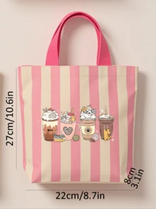 Set Tas Bekal Kanvas Bergaris + Tas Penyimpanan Peralatan Makan, Ringan, Dapat Dilipat, Mudah Dibersihkan, Untuk Kerja, Perjalanan, Bekal Sekolah, Piknik, Bepergian, Pekerja Kantoran, Pelajar, Komuter, Kembali ke Sekolah, Perlengkapan Perjalanan, Hadiah Ulang Tahun - MultiWarna - View 8