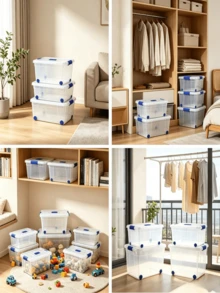 86L Large-Capacity Storage Boxes With Wheels, Stackable Design, Sturdy And Durable, Space-Saving, With Safety Latch Lids, Available In Multiple Sizes, Suitable For Home, Storage Rooms, Offices, Garages , Transparent Tool Storage Boxes - Multiple Specifications - View 5