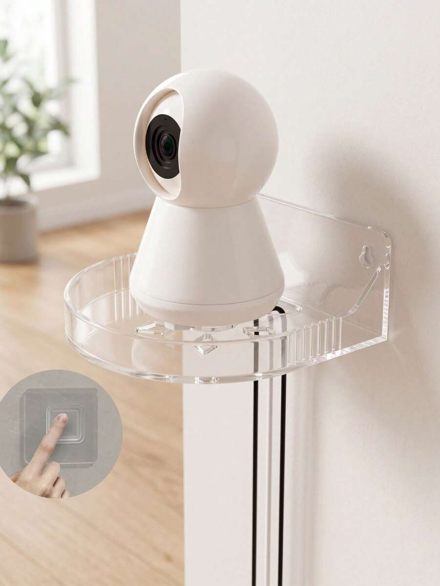 No-Drill Wall-Mounted Camera Shelf, Transparent Self-Adhesive Security Camera Bracket With Cable Management, Space-Saving Small Floating Shelf For Home, Office, Bedroom