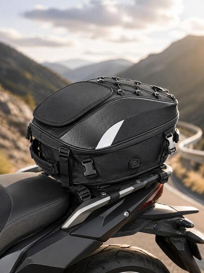 Motorcycle Tail Bag Large Capacity Rear Seat Helmet Bag Backpack Expandable Waterproof Motorcycle Luggage Storage Bag With Reflective Strip Universal Motorcycle Travel Backpack Suitable For Touring Riding Helmet Storage Motorcycle Accessories