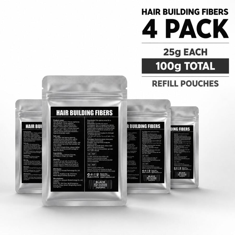 Hair Thickening Fiber Powder Refill 4 Bags 25g*4 Total 100g Multi-Color Options Visual Fill For Hairline And Crown Area Unisex - Multicolor - View 1
