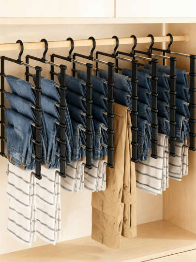Multi-Layer Pants Rack - Space-Saving Foldable Design, Helps Efficiently Organize Wardrobe; Suitable For Jeans, Leggings And Casual Pants Plastic Multi-Layer Pants Rack; Features Non-Slip Storage Function, Easy To Assemble; Ideal Choice For Holiday Preparation And Seasonal Wardrobe Organization;