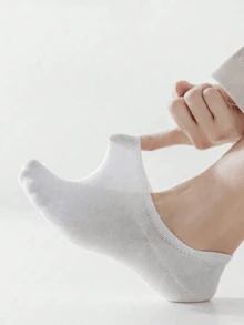 Round Toe Boat Socks 5/10 Pairs Women's Spring/Summer/Autumn Solid Black/White/Grey Low-Cut Invisible Socks, Men's Boat Socks, Invisible Socks, Autumn Socks, Winter Socks, Comfortable And Breathable, Black Socks, Women's Short Socks, Men's Short Socks, Student Socks, Girls' Socks, Back To School Season, College Style, Suitable For Gifts - White - View 3