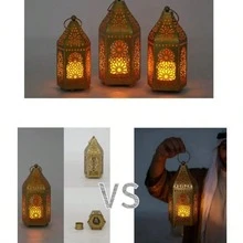 High-End Moroccan Style Metal Lantern Set, Hollow Projection Iron Candle Holder, Suitable For Halloween, Valentine's Day, Thanksgiving And Christmas Holiday Tabletop Decor, Home Kitchen Decoration - Child-Friendly, Easy Installation - A - View 6