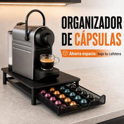 FAMILY Organizador de Cápsulas de Café, Gaveta Deslizante de 4 Fileiras, Base Organizadora para Cápsulas Sob a Cafeteira, Preto, 40,5 * 21,5 * 6,3 cm