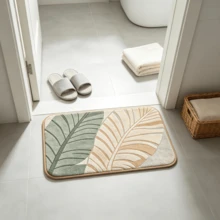 1 Peça Tapete de Banho com Padrão de Folha Vintage, Material de Lã de Alpaca, Tapete de Cozinha, Tapete de Entrada Ultra Macio, Carpete Impresso, Design Retangular, À Prova d'Água e Fácil de Limpar, Acessório de Decoração para Casa Adequado para Banheiro, Cozinha, Entrada, Corredor, Lado da Cama, Sala de Estar, Quarto. Lavável em Máquina - A - Visão 3