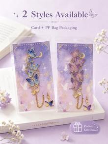 1pc Elegant Hollow‑Carved Butterfly Metal Bookmarks With Chain Pendant, Musical Note Design Page Marker, Art Decor Stationery Gift For Book Lovers - Multiple Styles - View 2