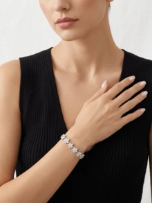 Luxury Moissanite Tennis Bracelet 925 Sterling Silver Secure Clasp Design Sparkling Bracelet Wedding Birthday Gift For Women - Silver - View 3