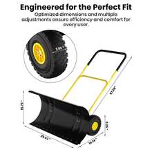 GOCAPTAIN 29-Inch (74 Cm) Heavy-Duty Wheeled Snow Shovel, Suitable For Driveways And Doorways - Sturdy Non-Slip Handle, Durable Double Rods, Fast Snow Clearing - U-Shaped Handle, Red Hub, Black Scoop, Large Double Rods - Big Double Bar - View 4