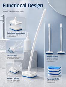 4/3/2pcs Long Handle Bathroom Sponge Brush, Multi-Functional Bathtub Tile Scrubber, Replaceable Brush Head, Lightweight Cleaning Tool, Suitable For Shower, Wall, Floor, Glass, Sink, Toilet, Kitchen Countertop, Home Bathroom Cleaning And Daily Use - Multicolor - View 6