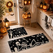 1/2pcs Halloween Skeleton Pattern, Vintage Diatomaceous Earth Mat, Super Absorbent, Non-Slip, Perfect For Bathroom, Kitchen And Dining Room, Quick Drying, Machine Washable, Ideal Gift For Home Decor And Bathroom Mat - Multicolor - View 5