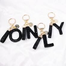 1pc Shiny Black Crystal Letter Bag Charm/Llavero, Glitter Alphabet Keychain For Handbag Daily Use, Gift Labor Day Halloween Thanksgiving Christmas - Black - View 7
