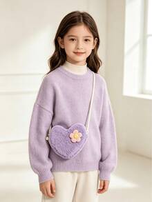 1pc Autumn/Winter Plush Heart Cute Shoulder Crossbody Bag Mini Flower Small Crossbody Bag - Plush - View 2