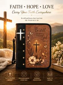 4 Designs Optional Sacred Heart Of Jesus Bible Cover Case For Men Women, Vintage Tree Of Life Praying Hands Cross Zippered Bible Carrying Bag With Handle, Church Study Organizer Gift - View 10