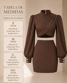 Women's Tailored Set Cropped Long Puff Sleeve And Short Skirt Elegant Party Fashion Autumn Winter - Rust Brown - View 4