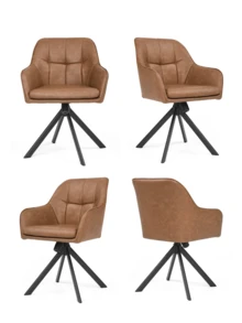 Goeurvant Nordic Dining Chair With Armrests 360° Swivel Ergonomic Rocking Chair Swaying Back And Forth Lounge Chair For Reading Nook Living Room And Balcony-Brown Velvet - Brown PU Leather - View 11