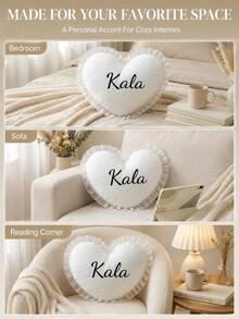 1 buah Sarung Bantal Berbentuk Hati dengan Nama Kustom, Kain Putih dengan Hiasan Rumbai Halus dan Jahitan Hitam Rapi, Desain Resleting Tersembunyi di Bagian Belakang, Cetak Kustom Satu Sisi, Cocok Sebagai Dekorasi Hadiah Pindah Rumah - MultiWarna - View 7