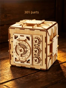 301 Parts 3D Wooden Box Puzzle Kits - Model Building Kit, Mechanical Coin Bank With Combination Lock, Educational Brain Teaser, Brainteaser And Puzzle For Christmas/Birthday,Gifts For Adults And Teens To Build Combination - Natural Wood Color Combination Lock Box - View 11