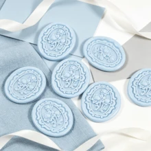 20入 3D 浮雕花卉圖案自黏式蠟封貼紙，適用於禮物、婚禮邀請函、信封封口－淺藍色 - 花-淺藍 - 查看 6
