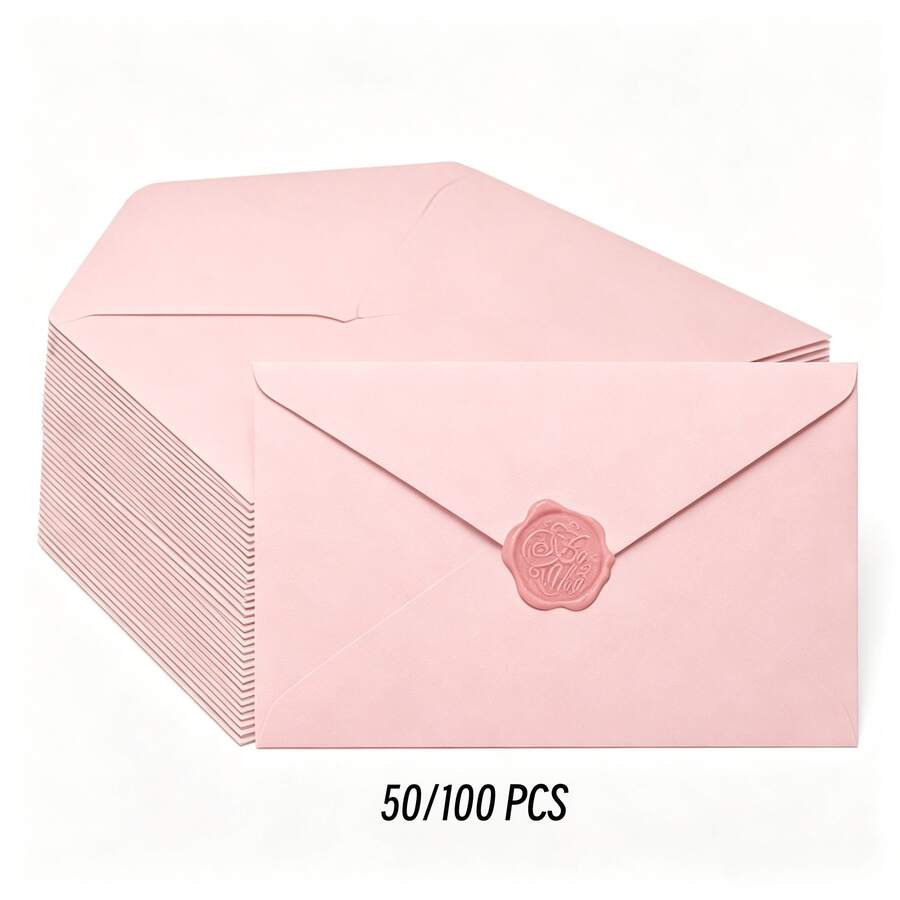 50/100pcs Optional Mixed Stationery Set, A7 Paper Envelopes With Matching Wax Seal, 19*12.9cm Solid Color V-Flap Mailing Envelopes, Multi-Purpose Invitation Envelopes, Suitable For Greeting Cards, Wedding Parties, Holiday Gifts, Correspondence Stationery - 50/100pcs Envelopes + 50/100pcs Wax Seals - View 1