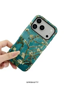 UMBAUTY 1 قطعة غطاء هاتف أنيق، خلفية زرقاء مع تصميم نمط فرع شجرة المشمش، مناسب لهاتف 17 Pro Max، 16 Pro Max، 15 Pro Max، 14 Pro Max، متوافق مع 11/12/13/14/15/16/18 Pro/Pro Max/Plus. هذا الغطاء الراقي والأنيق والممتع مناسب للرجال والنساء، هدية مثالية للصديقة في عيد الفصح والربيع والهالوين وموسم الزفاف وعيد الميلاد - متعدد الألوان - مشاهدة 5
