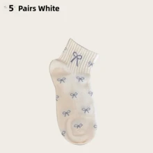 5 Pairs Women's Cute Bow & Floral Short Socks, Ins Style, Preppy, Comfortable, Soft & Sweat-Absorbent - Multicolor - View 5