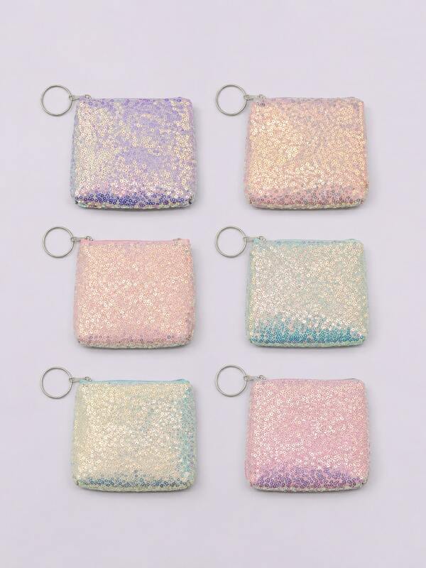 XD Monedero para mujer 12/6/3/1 pieza con lentejuelas, bolsa multifuncional única para joyas, monedero y tarjetero con asa, bolso de mano pequeño de moda para lápiz labial y toallas sanitarias, adecuado para viajes al aire libre, almacenamiento de artículos pequeños, regalo de Halloween/Día de San Valentín/Navidad