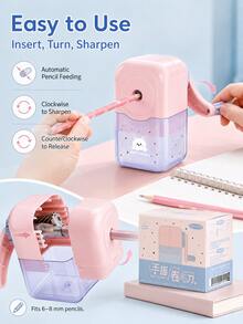 1pc Kids Hand-Crank Pencil Sharpener, Labor-Saving Durable Manual Pencil Sharpener, Suitable For Elementary Students, School Supplies & Back To School - Multicolor - View 4