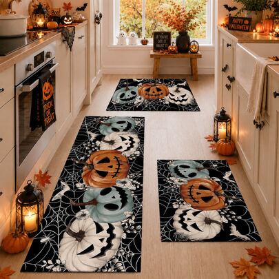 1/2 pièces Tapis de terre de diatomée à motif de citrouille d'Halloween, vintage, super absorbant, antidérapant, parfait pour la salle de bain, la cuisine et la salle à manger, séchage rapide, lavable en machine, cadeau parfait pour la décoration de la maison et le tapis de salle de bain.