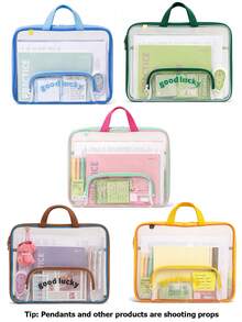 Multi-Layer Mesh A4 File Organizer Bag With Handle, Cute Colorblock Student Subject Folder Tote, 180° Wide Opening Zipper Folder, Shockproof Hard Support Assignment Bag, Suitable For School And Office Supplies - Multiple Options Available - View 36