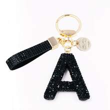 1pc Shiny Black Crystal Letter Bag Charm/Llavero, Glitter Alphabet Keychain For Handbag Daily Use, Gift Labor Day Halloween Thanksgiving Christmas - Black - View 6