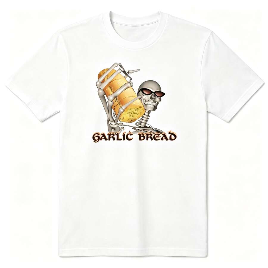 Funny Garlic Bread Skeleton Meme, Oversized Cotton Crew Neck T-Shirt, Absurd Gag Print, Street Style, Country Concert, Summer, Clothing - 白色 - 查看 1