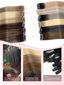 22 Inch Fishing Line Micro Ring Human Hair Extensions With Beads, 25 Strands, 25G/Pack, No Glue Needed, Easy Installation, Invisible, Glue-Free Hair Extensions, Holiday Essential, School Supplies, Bridal Style, Daily Look, Back To School Essential, Travel Essential - Multicolor - View 1