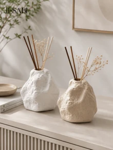 Wabi-Sabi Style Asymmetrical Rock-Shaped Rattan Aromatherapy Bottle, Textured Stone-Like Fragrance Oil Container, Empty Diffuser Vase, Suitable For Home Bedroom Bathroom Desktop Decoration, Minimalist Housewarming Gift - Wabi-sabi Rock Diffuser Bottle - View 10