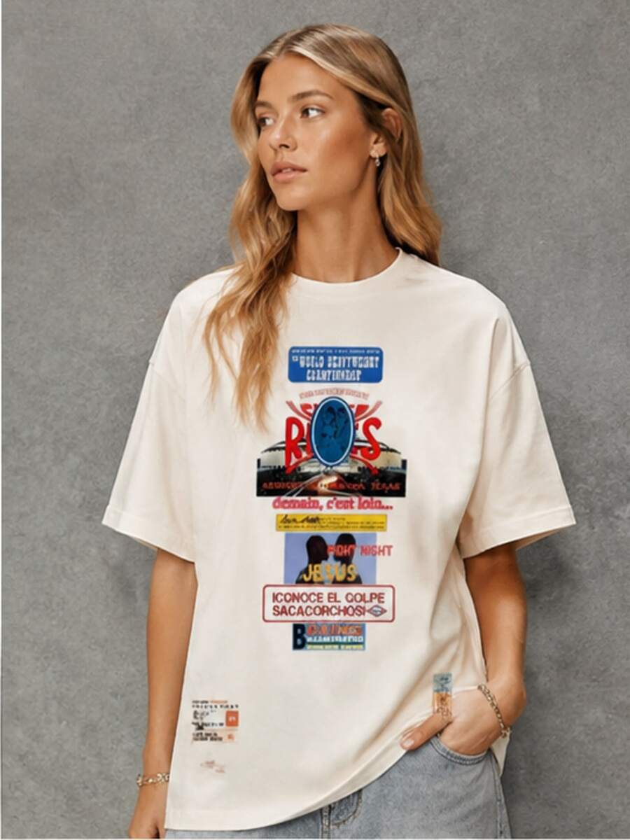 Eu Lager, Men's Hip-Hop Fashion Letter Print Short Sleeve T-Shirt - 黑色 - 查看 1
