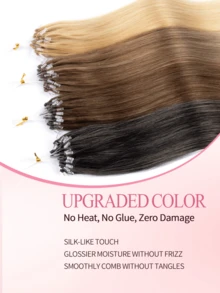 22 Inch Fishing Line Micro Ring Human Hair Extensions With Beads, 25 Strands, 25G/Pack, No Glue Needed, Easy Installation, Invisible, Glue-Free Hair Extensions, Holiday Essential, School Supplies, Bridal Style, Daily Look, Back To School Essential, Travel Essential - Multicolor - View 4