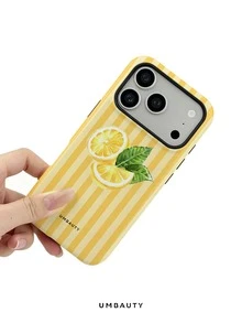 UMBAUTY 1pc Fashionable Phone Case, Fresh Lemon Stripe Pattern Design, Compatible With Phone 17 Pro Max, 16 Pro Max, 15 Pro Max, 14 Pro Max, 11/12/13/14/15/16/18 Pro/Pro Max/Plus. This High-End, Fashionable And Fun Phone Case Is Suitable For Both Men And Women, Making It An Ideal Gift For Girlfriend On Easter, Spring, Halloween, Wedding Season And Birthday - Multicolor - View 5