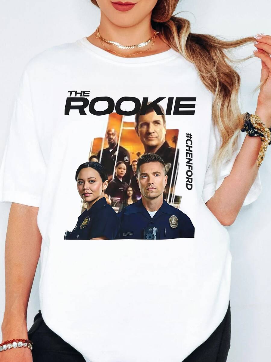 The Rookie John Nolan Character Poster Graphic T Shirt, Casual Short Sleeve Crew Neck Tee For Series Fans - White - View 1