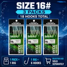 3 Packs 6-Hook Bait Catching Rigs, 18 Hooks Total, Saltwater Fishing Rigs With Flash Fiber & Beads, Sizes 8#-16# - Green - View 11