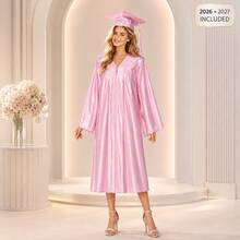 GRADOIS Unisex Adult Shiny Graduation Cap And Gown With Tassel, 2026 & 2027 Year Charm Included, Pink Graduation Set For High School And College - Pink - View 1