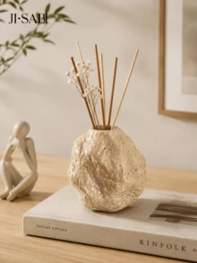 1件/2件 Wabi Sabi Ins風不對稱岩石紋理藤編香氛瓶，皺褶表面香氛容器，2色磨砂白/斑點米色，極簡客廳桌面香氛裝飾禮品 - ins風岩石香薰瓶 - 查看 7