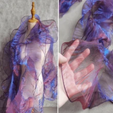 2 Yards Mermaid Iridescent Yarn Gradient Ruffle Three-Dimensional Pleated Large Lace Organza Fabric Decorative Accessories Fabric - Purple - View 5
