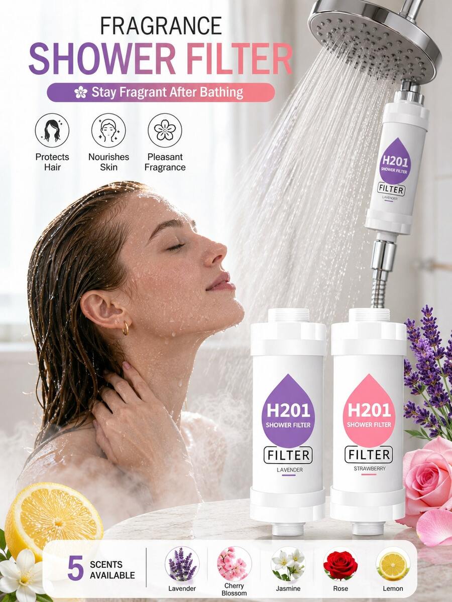 1PC Fragrance Shower Water Filter, Replaceable Aroma Cartridge Showerhead Filter, Vitamin C Scented Bathing Filter For Bathroom, Easy Install Shower Filter Accessory, Lavender/Rose/Lemon/Jasmine/Cherry Blossom