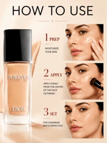 Dior Forever Foundation (Matte Finish) #0N, ukuran penuh 30ml/sampel 5ml/ukuran mini 2.7ml, foundation dengan coverage tahan lama, menyamarkan pori-pori dan mengontrol minyak, cocok untuk jenis kulit berminyak dan normal. - Dior Matte Foundation #ON - View 12