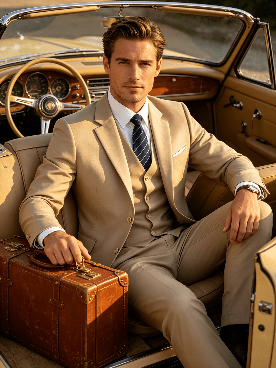 Men's 3 Pieces Suit Set Jacket & Vest & Pants Romantic Modern Wedding Groom Outfit Elegant Tuxedo Special Occasion Beach Vacation Rooftop Party - Champagne - View 1