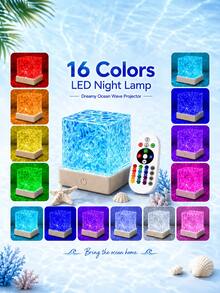 2026 Christmas & Halloween Theme Mini Square Remote Control Smart Light, 16-Color Aurora Water Ripple Projection Lamp, Smart Rotating Multi-Color Light Effects, Touch Color Change, Ice Crystal Cube Ambient Light, Bedroom, Bedside, Desk Decoration, Night Light, LED Small Table Lamp, USB Light, Room, Dorm, Romantic Lighting Decor, Christmas Gift, Halloween Gift, Valentine's Day Gift, Birthday Gift, Back To School & Graduation Season Gift, Note: USB Powered, Remote Control Without Battery - New RGB Aurora - View 4
