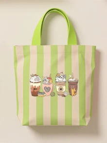 Set Tas Bekal Kanvas Bergaris + Tas Penyimpanan Peralatan Makan, Ringan, Dapat Dilipat, Mudah Dibersihkan, Untuk Kerja, Perjalanan, Bekal Sekolah, Piknik, Bepergian, Pekerja Kantoran, Pelajar, Komuter, Kembali ke Sekolah, Perlengkapan Perjalanan, Hadiah Ulang Tahun - MultiWarna - View 13