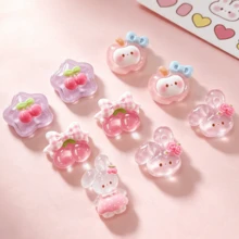 6/18/28pcs Cute Cartoon Glossy Rabbit Cherry Bow DIY Resin Pendant Accessories Flat Back Charms For DIY Jewelry, Hair Accessories, Hair Clips, Scrapbook Decoration, Jewelry Making - Random Styles - Cute Rabbit Bow - View 7